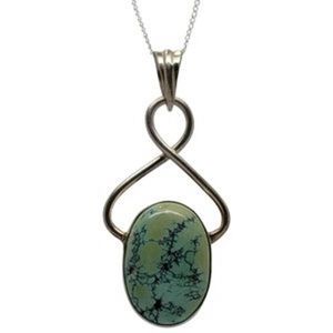Vintage Unique Cabochon 1" x 11/16" Oval Turquoise Silver Pendant 18"